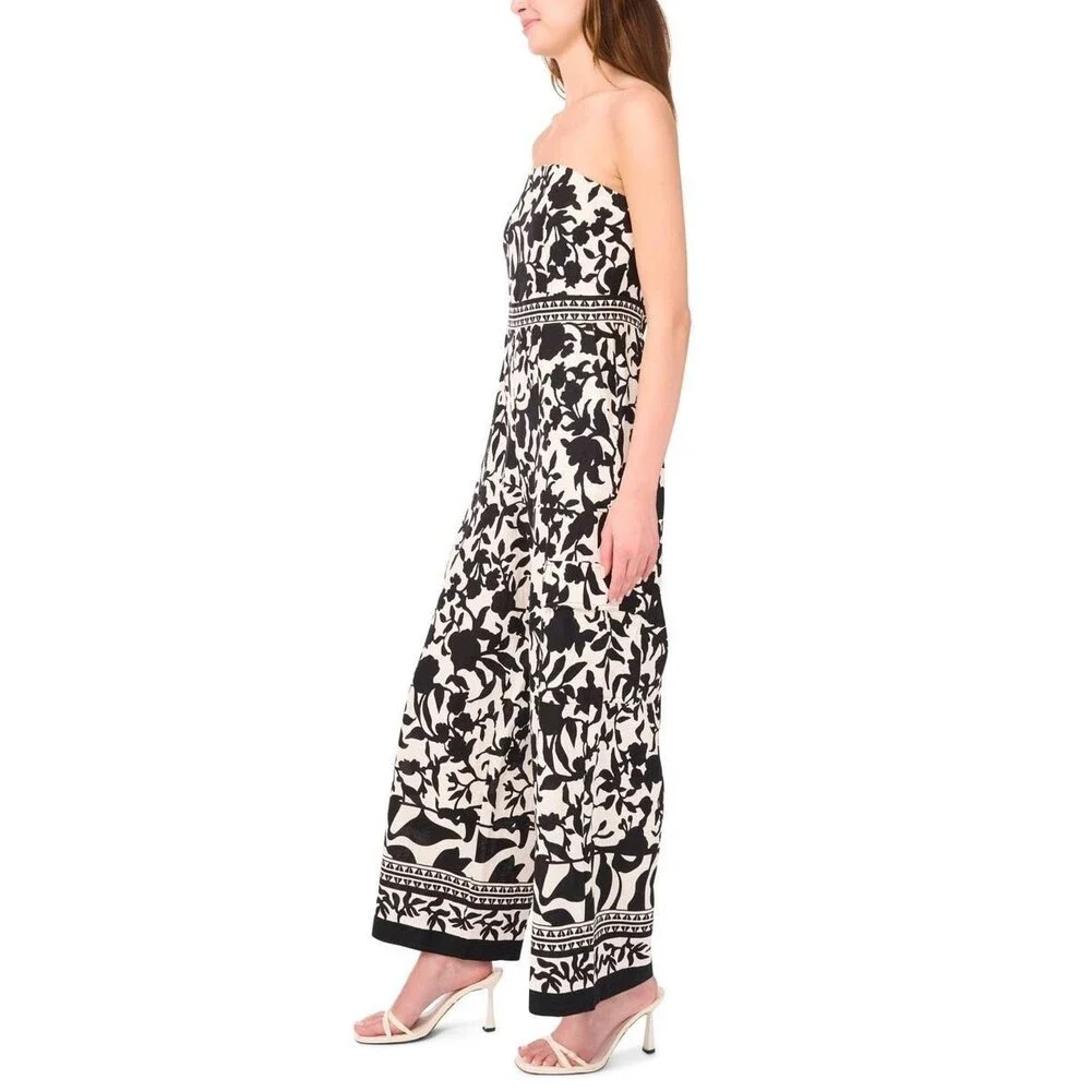 MSK Strapless Smocked Floral Wide‑Leg Jumpsuit Black XL NWT $119 - Picture 5 of 10